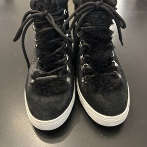 Women's Black Fur-Trimmed Sneakers